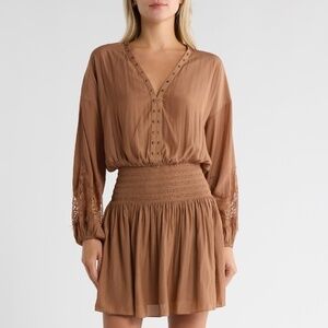 RAMY BROOK Vaira Lace Smocked Mini Dress | Caramel